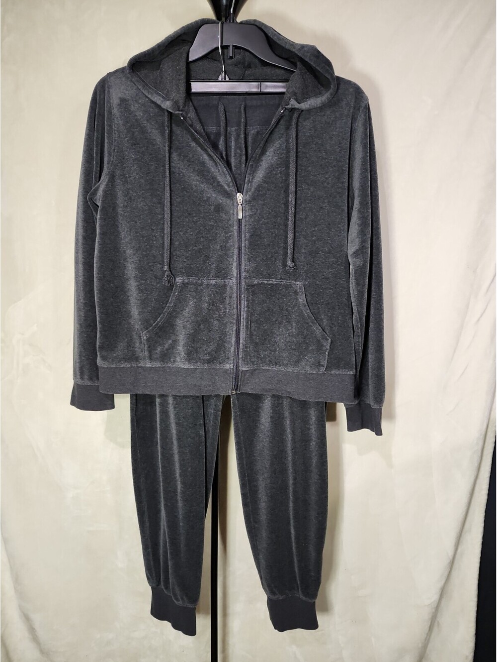 Fashion Nova Tracksuit Womens XL Gray Velour Jogger Hoodie Athletic 0214